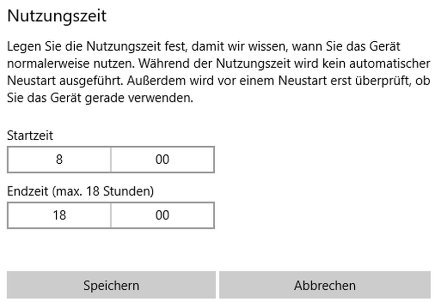 Bei diesem PC wird zwischen 8 und 18 Uhr kein automatischer Neustart durchgeführt.