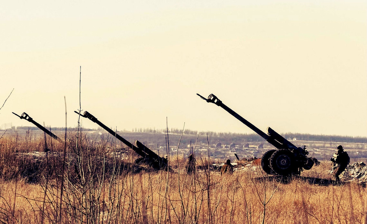 Ukrainische Kanonen in der Nähe von Debalzewo am 17. Februar 2015.&nbsp;