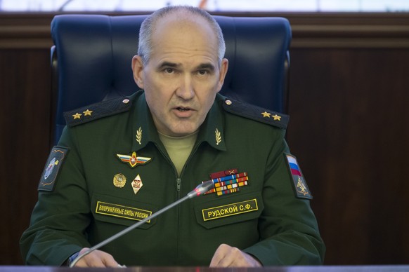 Lt. Gen. Sergei Rudskoi of the Russian military&#039;s General Staff speaks at a briefing at the Russian Defense Ministry&#039;s headquarters in Moscow, Russia, Thursday, Nov. 3, 2016. A Russian lawma ...