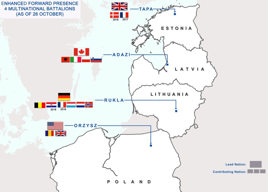 Karte: NATO Enhanced Forward Presence im Baltikum und Polen