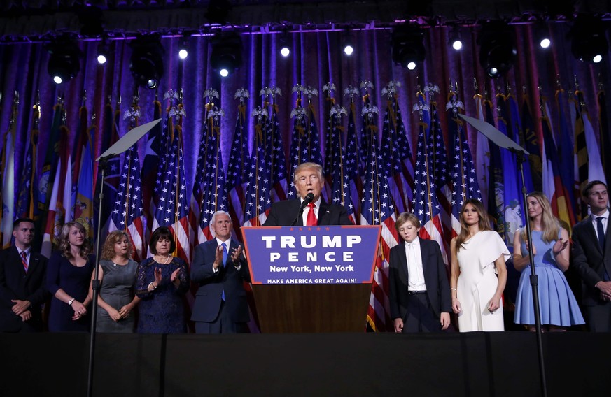 U.S. President-elect Donald Trump speaks at his election night rally in Manhattan, New York, U.S., November 9, 2016. REUTERS/Carlo Allegri