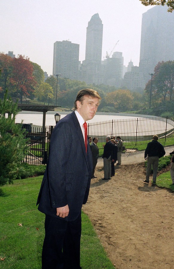 FILE - In this Oct. 23, 1986, file photo, Donald Trump is photographed in New York&#039;s Central Park, in front of the Wollman Skating Rink, which he offered to rebuild after the city&#039;s renovati ...