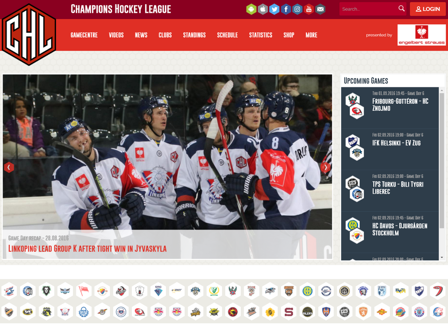 Die Homepage der Champions Hockey League bereitet Freude.