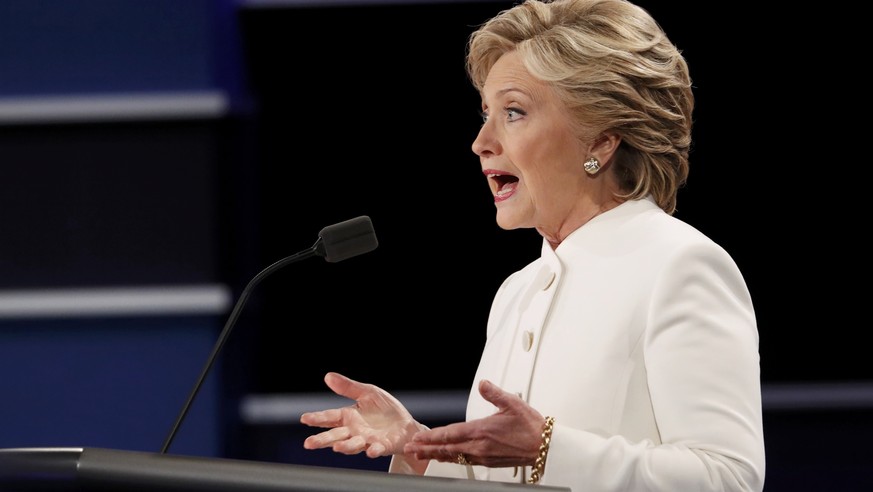 Democratic nominee Hillary Clinton speaks during the third and final 2016 presidential campaign debate with Republican U.S. presidential nominee Donald Trump (not pictured) at UNLV in Las Vegas, Nevad ...