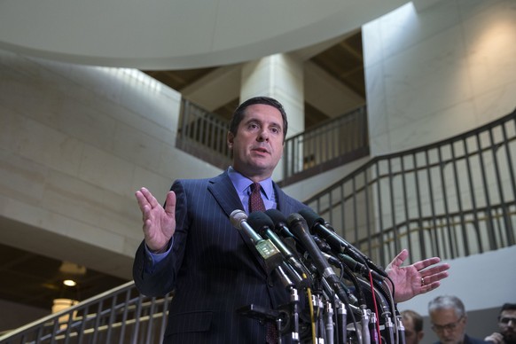 epa05864083 Chairman of the House Permanent Select Committee on Intelligence Devin Nunes responds to a question from the news media during a press conference on Capitol Hill in Washington, DC, USA, 22 ...