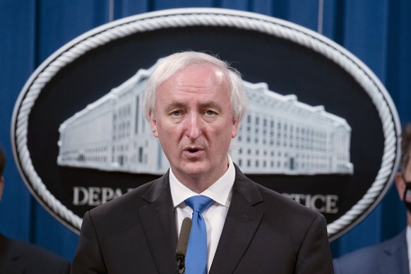 FILE - In this Sept. 16, 2020 file photo, then Deputy Attorney General Jeffrey Rosen speaks at the Justice Department in Washington. President Donald Trump urged senior Justice Department officials to ...