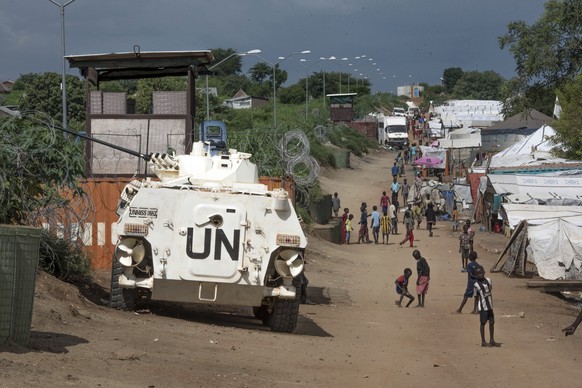 FILE - In this July 25, 2016 file photo, a United Nations armored personnel carrier stands in a camp for the internally-displaced in Juba, South Sudan. The country&#039;s festering civil war risks spi ...