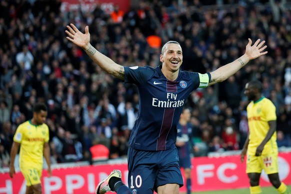 Football Soccer - Paris St Germain v Nantes - French Ligue 1 - Parc des Princes stadium, Paris, France - 14/05/2016. Paris St Germain&#039;s Zlatan Ibrahimovic, who plays his final Ligue 1 match for P ...