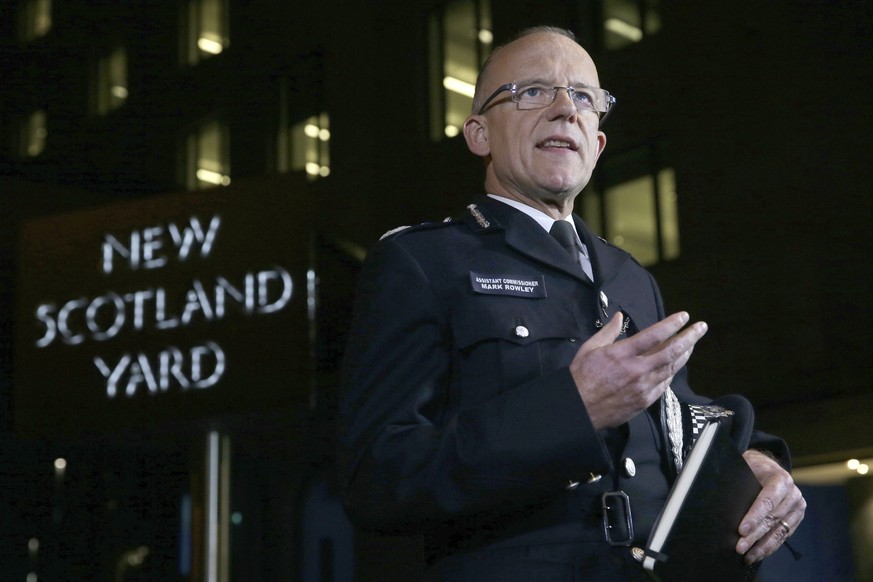 Assistant Police Commissioner, Mark Rowley, delivers a statement outside New Scotland Yard, London, Friday Sept. 15, 2017, after a homemade bomb planted in a rush-hour subway car exploded in London on ...