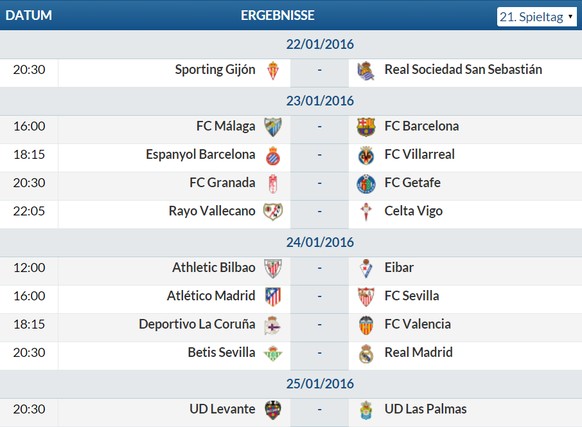 Zehn Spiele, zehn verschiedene Anspielzeiten in der Primera Division.