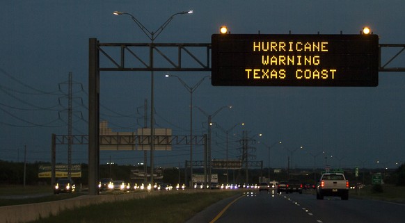 Traffic is heavy in anticipation of Hurricane Harvey on I-37 northbound outside of San Antonio, Texas, on Thursday, Aug. 24, 2017. Conditions deteriorated Friday along the Texas Gulf Coast as Hurrican ...
