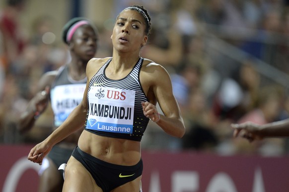 Mujinga Kambundji from Switzerland competes in the women&#039;s 100m race that was cancelled due to a false start at the Athletissima IAAF Diamond League international athletics meeting in the Stade O ...