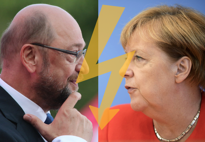 Wer wird als Sieger aus dem Ring steigen? Martin Schulz und Angela Merkel duellieren sich heute im TV.