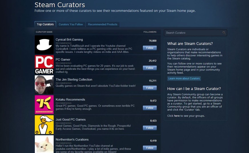 Kuratoren helfen mit eigenen Game-Empfehlungen aus.