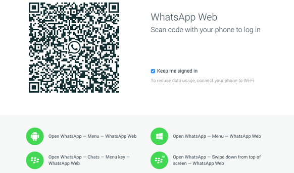 Diesen QR-Code auf der Website ﻿web.whatsapp.com﻿&nbsp;musst du mit deinem Blackberry, Android- oder Windows-Handy scannen.&nbsp;