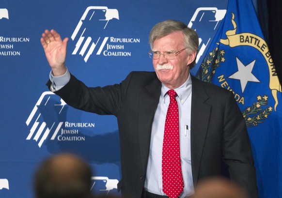 John Bolton, former U.S. ambassador to the United Nations, leaves the stage after speaking on U.S. foreign policy during the Republican Jewish Coalition Spring Leadership Meeting at the Venetian Resor ...
