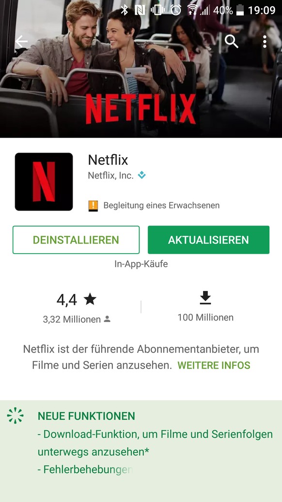 Erst nach der Aktualisierung der App können ausgewählte Filme- und Serien heruntergeladen werden.