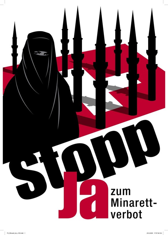 Das Original: Mit diesem Plakat warb die SVP im Vorfeld der Anti-Minarett-Initiative im November 2009.&nbsp;