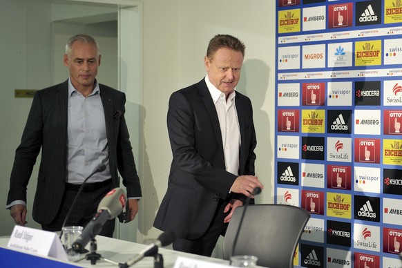 Im Dezember 2014 präsentierte Ruedi Stäger (l.) seinen neuen Sportchef Rolf Fringer – etwas mehr als ein Jahr später nahm die Zusammenarbeit ein unrühmliches Ende.