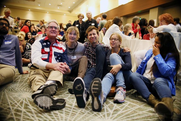 Democratic supporters watch the vote tally at a Hillary Clinton watch party during the 2016 presidential election in San Diego, California, U.S. November 8, 2016. REUTERS/Sandy Huffaker