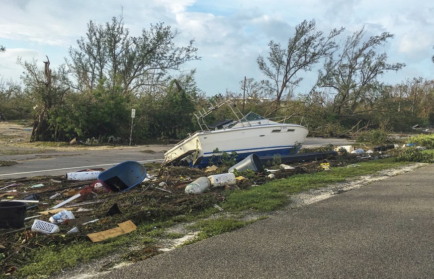 This image released by the Monroe County Board of County Commissioners shows debris along the Overseas Highway in the Florida Keys, Fla., Monday, Sept. 11, 2017. Recovery along the island chain contin ...