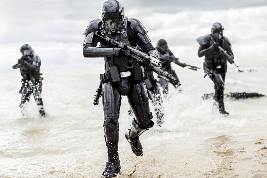 In this image released by Disney, Death Troopers appear in a scene from, &quot;Rogue One: A Star Wars Story, &quot; in theaters on December 16. (Jonathan Olley/Lucasfilm-Disney via AP)