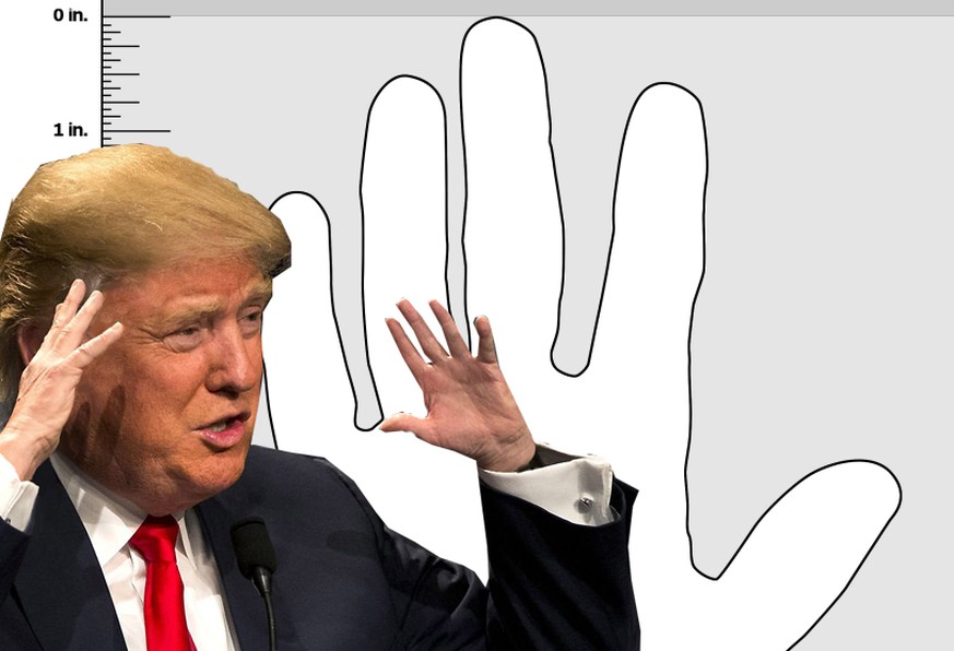 So klein sind Trumps Hände natürlich nicht, das ist symbolisch zu verstehen.