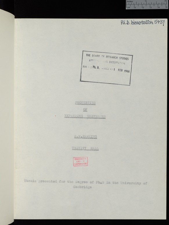 Stephen Hawking Dissertation Doktorarbeit Titelseite