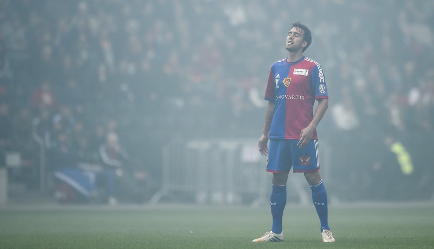 FCB&#039;s Matias Emilio Delgado reacts during the Swiss Cup final soccer match between FC Basel and FC Zurich at the Stade de Suisse stadium in Bern, Switzerland, Monday, April 21, 2014. (KEYSTONE/Gi ...