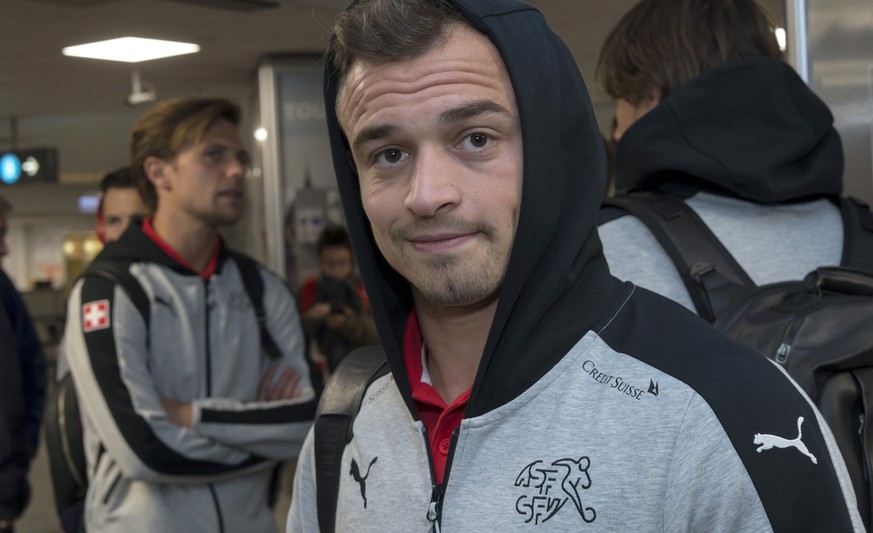 Xherdan Shaqiri of Switzerland&#039;s national soccer team upon his arrival at the airport in Budapest, Hungary, on Wednesday, October 5, 2016. Switzerland is scheduled to play against Hungary in a 20 ...