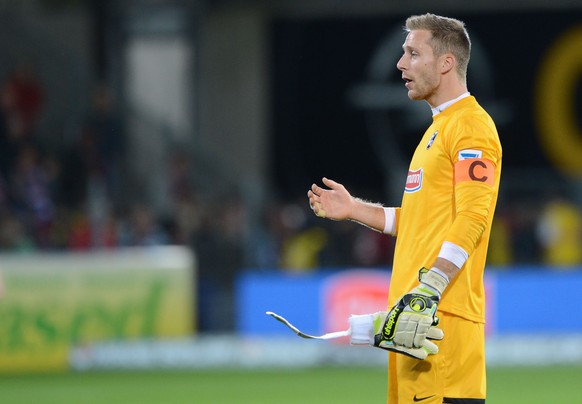 FREIBURG, GERMANY - OCTOBER 27: Oliver Baumann of Freiburg reacts after the Bundesliga match between SC Freiburg and Hamburger SV at Mage Solar Stadium on October 27, 2013 in Freiburg, Germany. (Photo ...