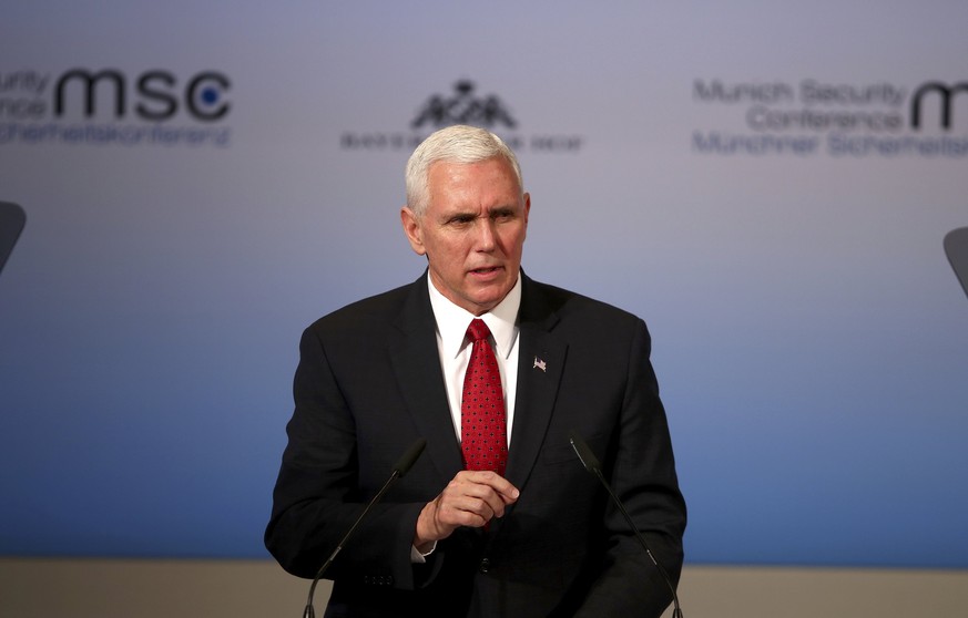 U.S. Vice President Mike Pence delivers his speech during the 53rd Munich Security Conference in Munich, Germany, February 18, 2017. REUTERS/Michael Dalder