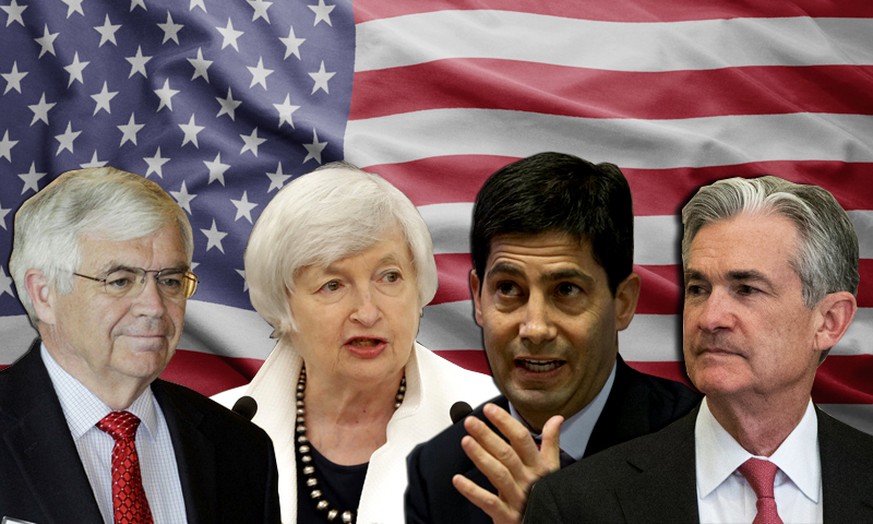 Die Kandidaten für das Fed-Präsidium von links nach rechts: John Tylor, Janet Yellen, Kevin Warsh und Jay Powell.