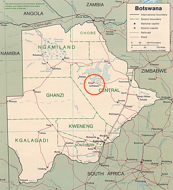 Karte Botswana, Diamantminen Orapa und Lethakane