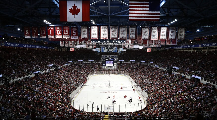 The Detroit Red Wings play the Ottawa Senators in the first period of an NHL hockey game at Joe Louis Arena, Monday, Oct. 17, 2016 in Detroit. This will be the last season the Red Wings play in Joe Lo ...