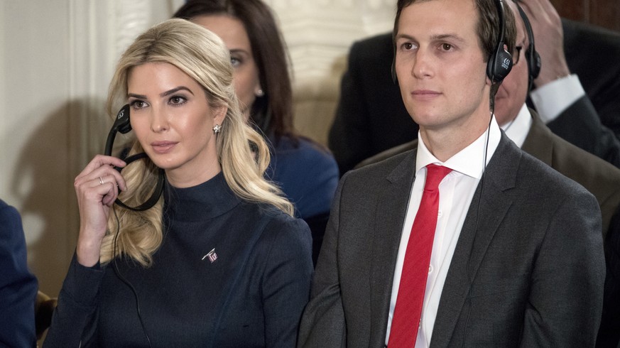 FILE - In this March 17, 2017, file photo Ivanka Trump, the daughter of President Donald Trump, and her husband Jared Kushner, senior adviser to President Donald Trump, attend a news conference with t ...