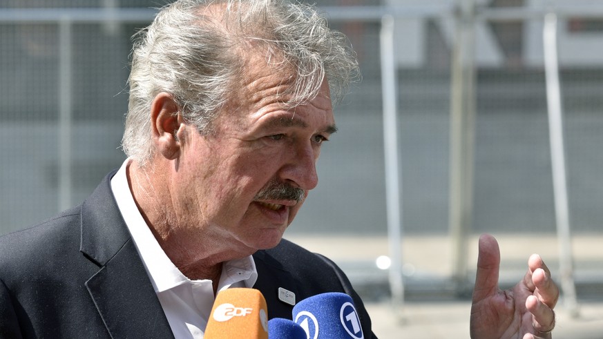 Jean Asselborn, Foreign Minister of Luxembourg answers questions to media upon his arrival for the Informal Meeting of EU Foreign Ministers in Bratislava, Slovakia, Friday, Sept. 2, 2016. EU foreign m ...