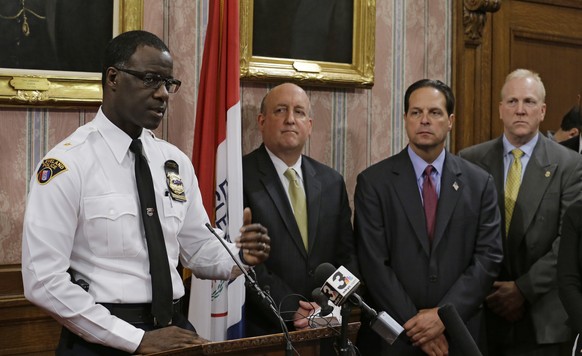 Cleveland Police Chief Calvin Williams answers questions during a news conference, Tuesday, April 18, 2017, in Cleveland. Williams said Steve Stephens, who randomly killed a Cleveland retiree and post ...