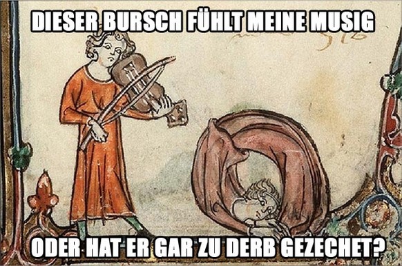 Eine Buchillustration von einem virtuosen Geiger und einem seltsamen anderen Typen.