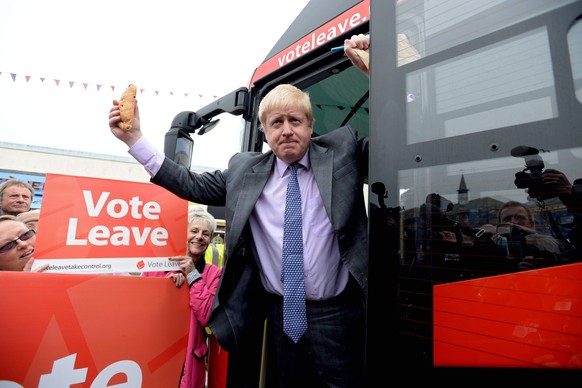 epa05299338 Former Mayor of London Boris Johnson poses as he launches the Vote Leave Bus Tour in St Austell, Cornwall, Britain, 11 May 2016. Boris Johnson is supporting the Brexit campaign touring the ...