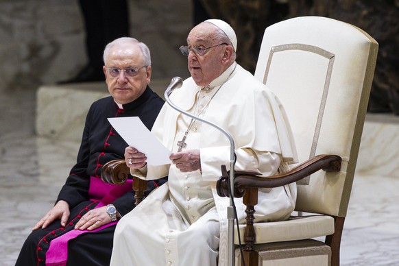 Nachrichten Linkding epa11813015 Pope Francis leads the weekly general audience in the Paul VI Hall, Vatican City, 08 January 2025. EPA/ANGELO CARCONI