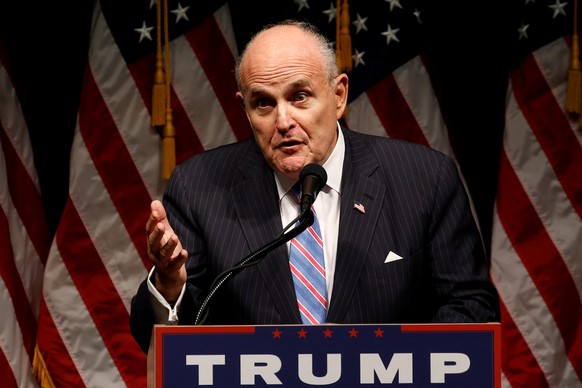 FILE PHOTO: Former New York Mayor Rudy Giuliani delivers remarks before Donald Trump rallies with supporters in Council Bluffs, Iowa, U.S. September 28, 2016. REUTERS/Jonathan Ernst/File Photo