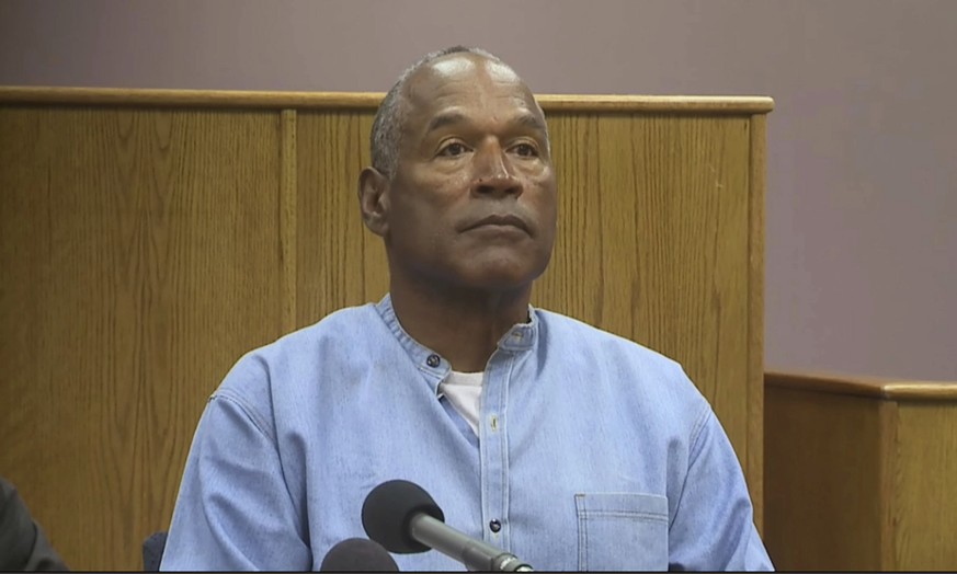 Former NFL football star O.J. Simpson appears via video for his parole hearing at the Lovelock Correctional Center in Lovelock, Nev., on Thursday, July 20, 2017. Simpson was convicted in 2008 of enlis ...