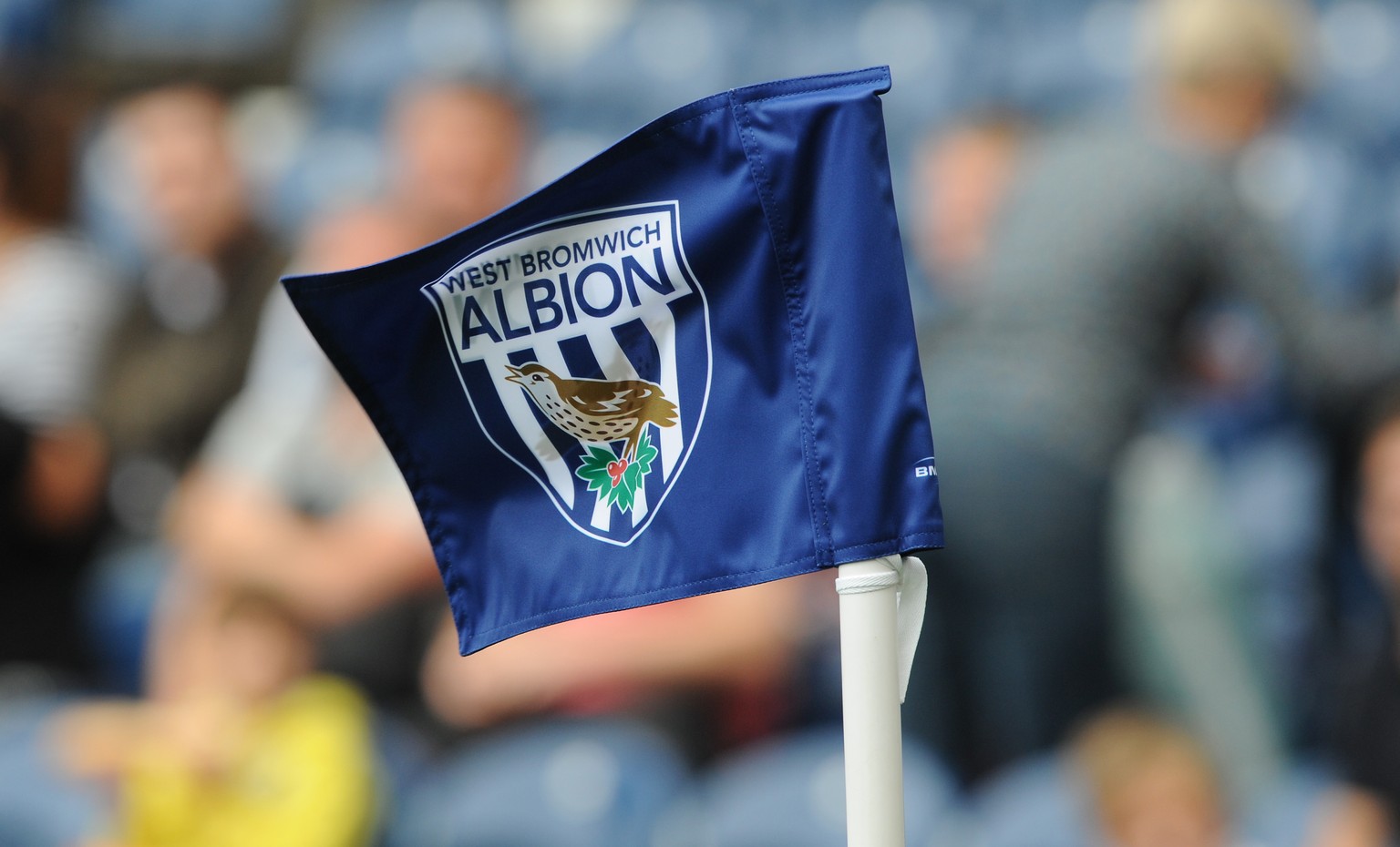 FILE - In this Sunday, Aug. 23, 2015, file photo, a West Bromwich corner flag flies during the English Premier League soccer match between West Bromwich Albion and Chelsea at the Hawthorns, West Bromw ...