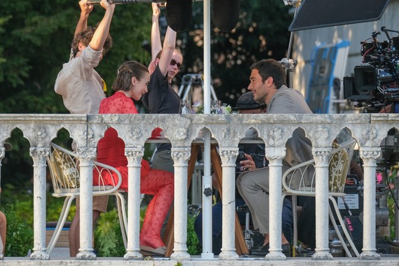VENICE, ITALY - AUGUST 16: Lily Collins and Eugenio Franceschini are seen filming on the set of &quot;Emily In Paris&quot; on August 16, 2025 in Venice, Italy. (Photo by Stefano Mazzola/GC Images)