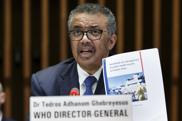 epa08213542 Tedros Adhanom Ghebreyesus, Director General of the World Health Organization (WHO), speaks about the response on vcCOVID-19 after the conclusions of the Global Research and Innovation For ...