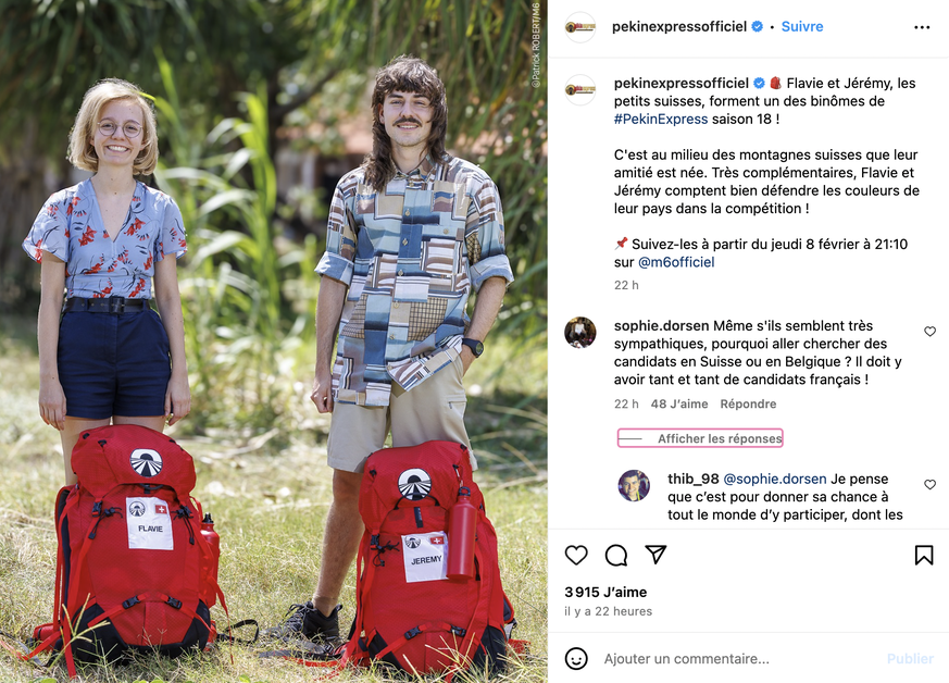 Flavie et Jérémy, les candidats suisses dans l&#039;émission Pékin Express 2024