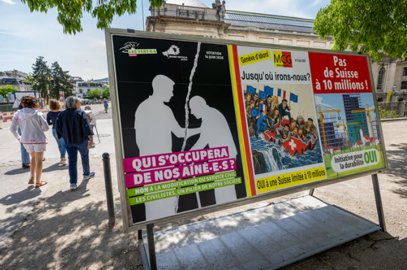 Abstimmungsplakate in Genf: Die Westschweiz zieht viele Menschen aus Frankreich an.