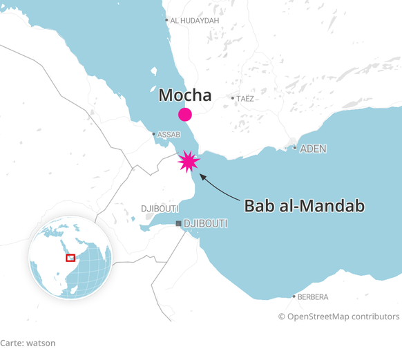 Le détroit de Bab al-Mandab et Mocha.