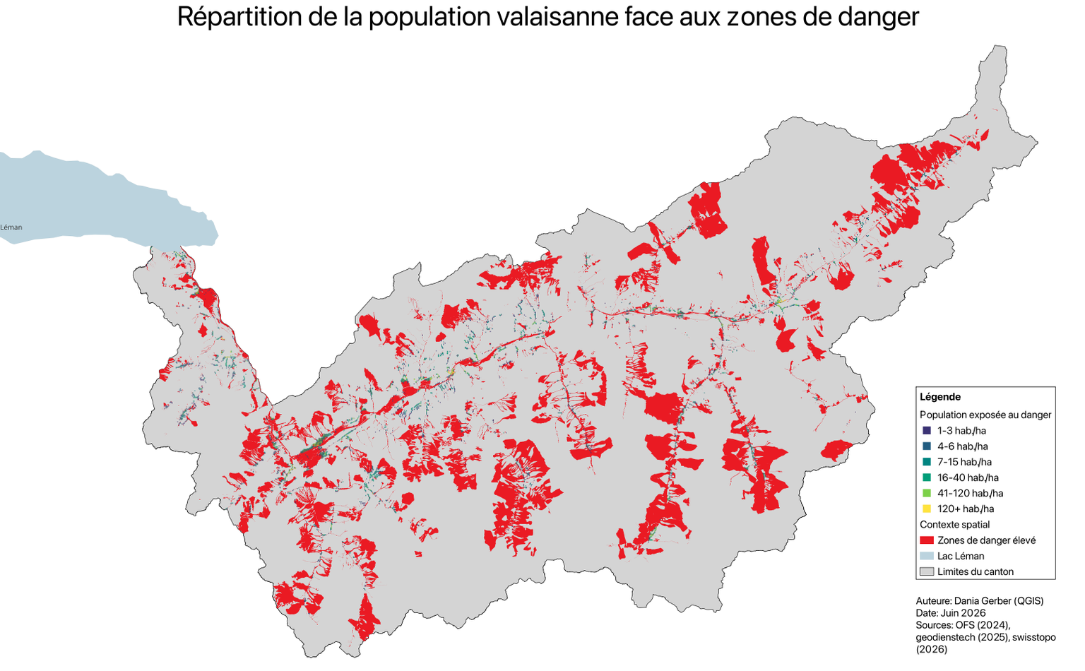 Répartition de la population valaisanne face aux zones de danger